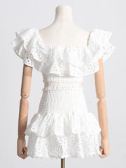 short top, high-waisted cake layer skirt, sexy two-piece suit - 808Lush