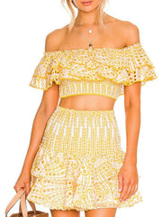 short top, high-waisted cake layer skirt, sexy two-piece suit - 808Lush