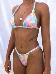 printed halterneck string buttoned bikini - 808Lush