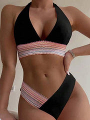 High Waist Swimsuit Color Block Web Sexy Push Up Bikini - 808Lush