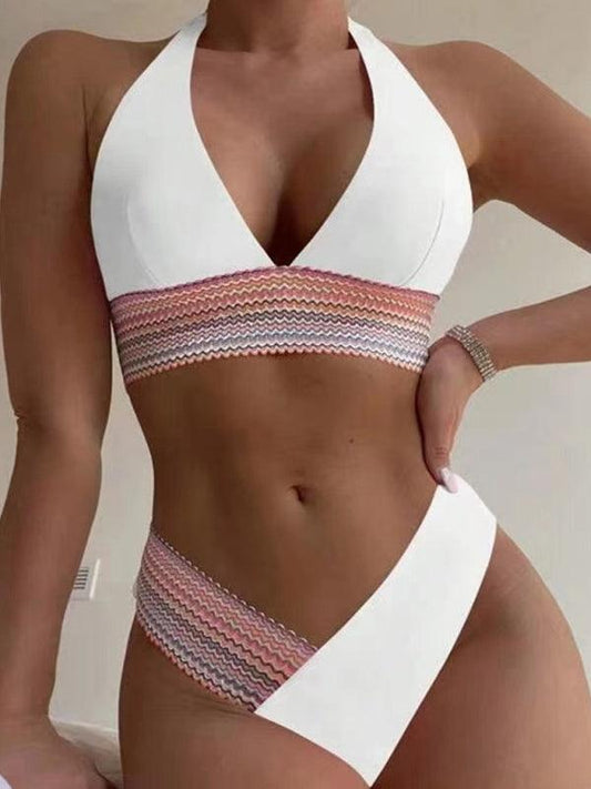 High Waist Swimsuit Color Block Web Sexy Push Up Bikini - 808Lush
