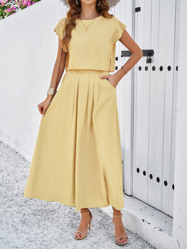 casual sleeveless top and long skirt suit - 808Lush