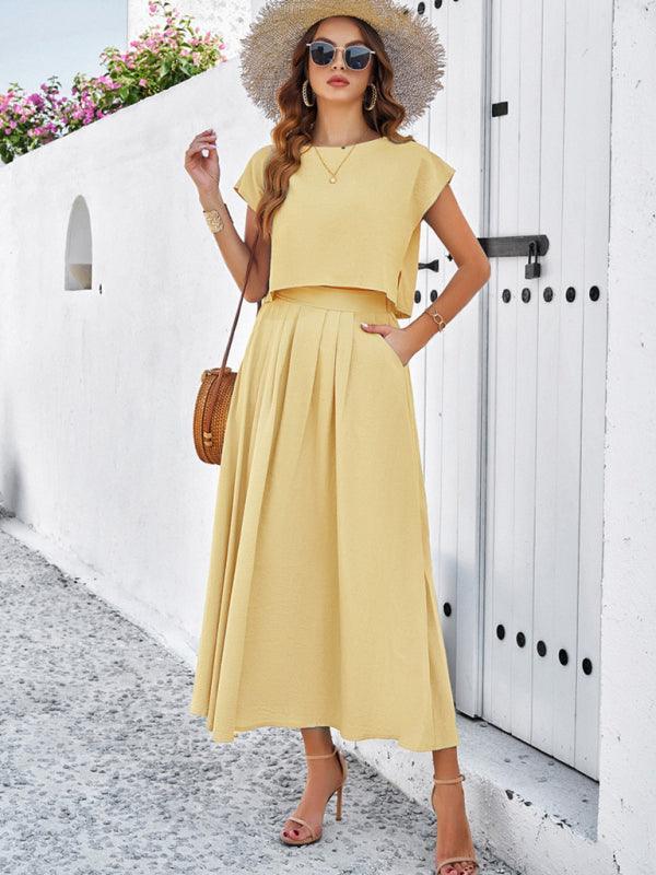 casual sleeveless top and long skirt suit - 808Lush