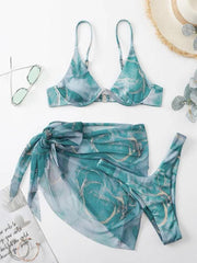 marble tie-dye three-piece bikini set - 808Lush