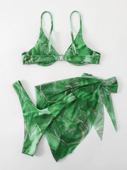 marble tie-dye three-piece bikini set - 808Lush