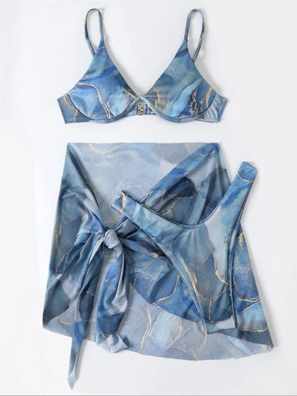 marble tie-dye three-piece bikini set - 808Lush