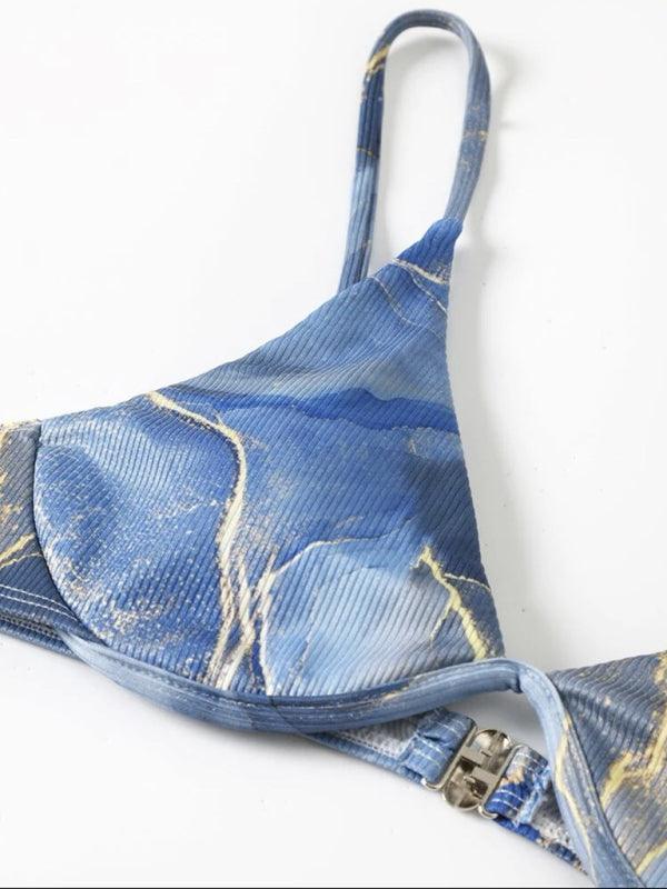 marble tie-dye three-piece bikini set - 808Lush