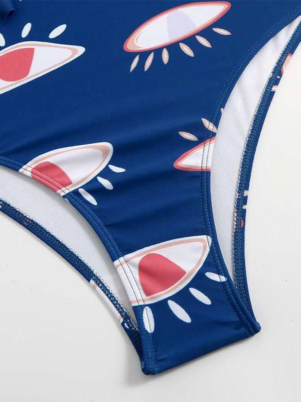 ruffled devil's eye one-piece swimsuit/split bikini set - 808Lush
