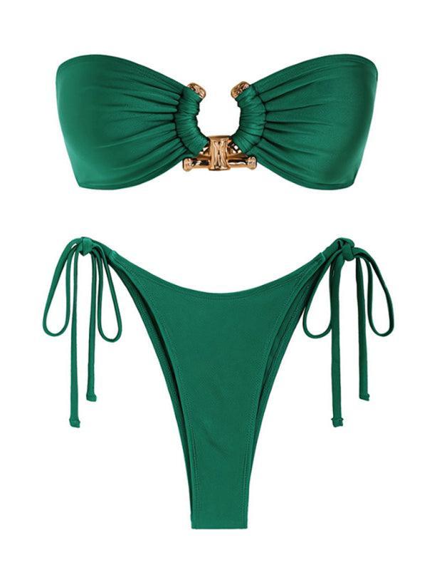sexy bikini split swimsuit with shiny fabric - 808Lush