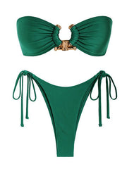 sexy bikini split swimsuit with shiny fabric - 808Lush