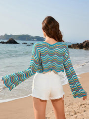 patchwork round neck striped bikini beach cover-up - 808Lush