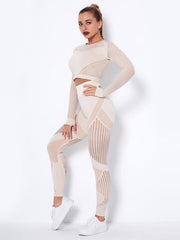 Seamless tight striped long-sleeved pants quick-drying yoga wear sportswear set - 808Lush