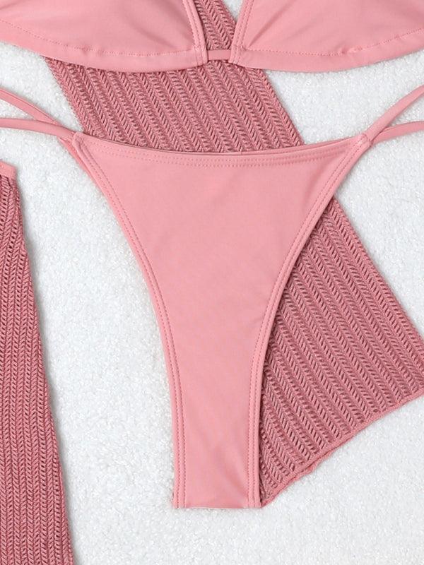 mesh hollow drawstring swimsuit bikini three-piece set - 808Lush