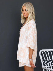 Casual Loose Vacation Elastic Waist Short Sleeve Suit - 808Lush