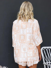 Casual Loose Vacation Elastic Waist Short Sleeve Suit - 808Lush