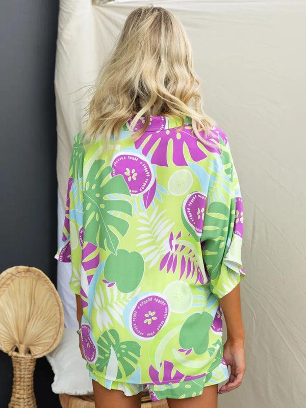 Casual Loose Vacation Elastic Waist Short Sleeve Suit - 808Lush