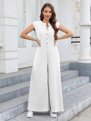 Casual Loose Pocket Breathable Wide Leg Pants Jumpsuit - 808Lush