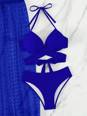 Solid color bikini sexy mesh skirt three-piece set - 808Lush