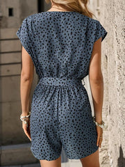 leopard print jumpsuit v-neck commuter shorts jumpsuit