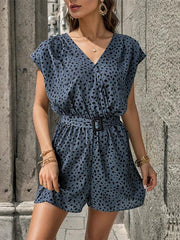 leopard print jumpsuit v-neck commuter shorts jumpsuit