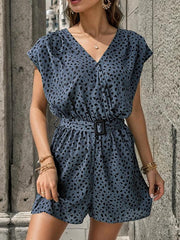 leopard print jumpsuit v-neck commuter shorts jumpsuit