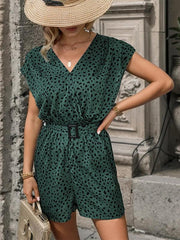 leopard print jumpsuit v-neck commuter shorts jumpsuit