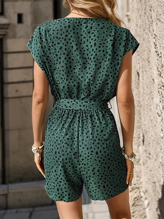 leopard print jumpsuit v-neck commuter shorts jumpsuit