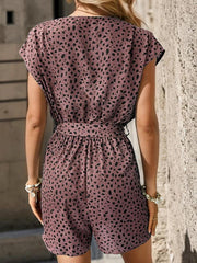 leopard print jumpsuit v-neck commuter shorts jumpsuit