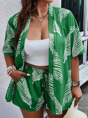 Fashionable printed casual resort style cardigan shorts suit - 808Lush