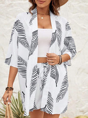 Fashionable printed casual resort style cardigan shorts suit - 808Lush