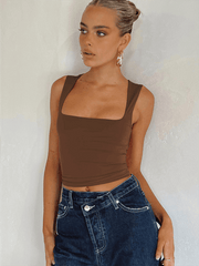 Sexy Hot Girl Square Neck Slim Fit Sleeveless top - 808Lush
