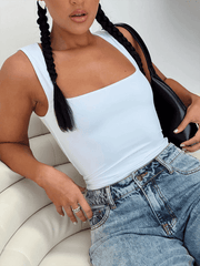 Sexy Hot Girl Square Neck Slim Fit Sleeveless top - 808Lush