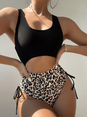 leopard print U-shaped sexy strappy one-piece swimsuit - 808Lush