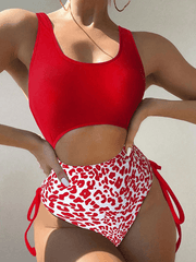 leopard print U-shaped sexy strappy one-piece swimsuit - 808Lush