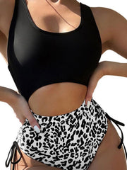 leopard print U-shaped sexy strappy one-piece swimsuit - 808Lush
