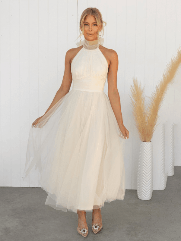 style halter neck mesh turtleneck dress - 808Lush