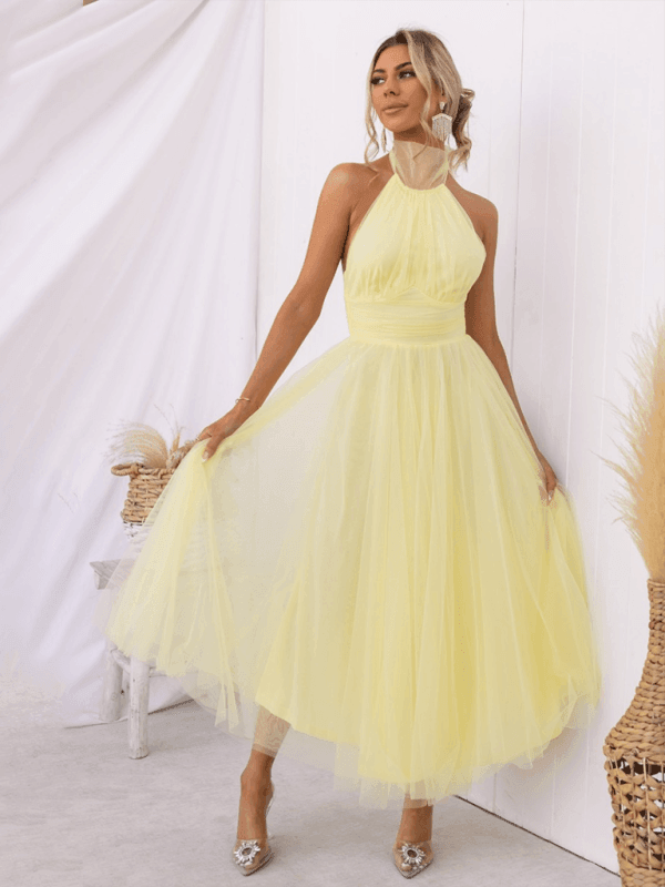 style halter neck mesh turtleneck dress - 808Lush