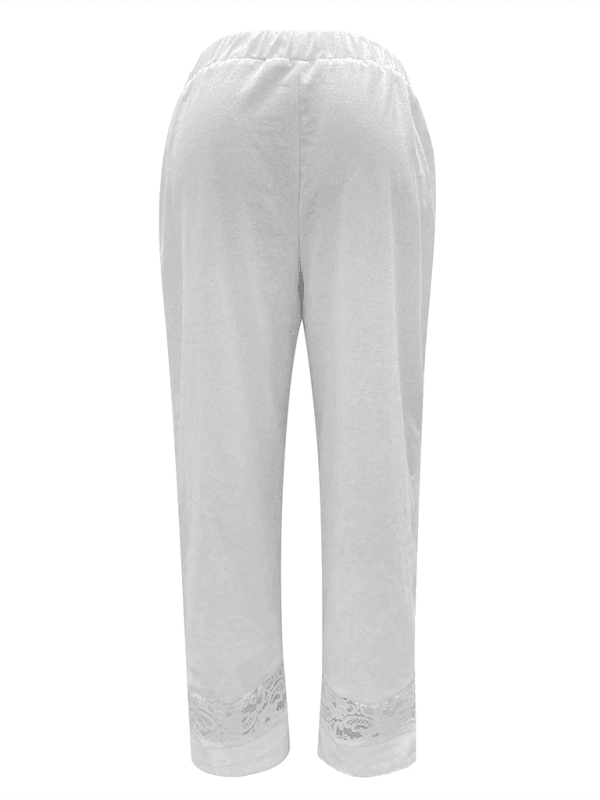 Lace Spliced Button Elastic Waist Women's Casual Pants - 808Lush
