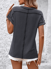 round neck outer seam twisted strip short-sleeved loose T-shirt