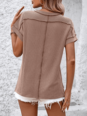 round neck outer seam twisted strip short-sleeved loose T-shirt