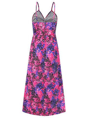 v-neck printed elegant A-line long dress - 808Lush