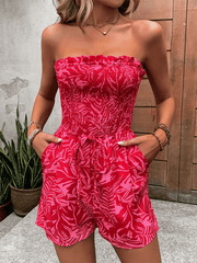women's one-shoulder elastic printed tube top jumpsuit