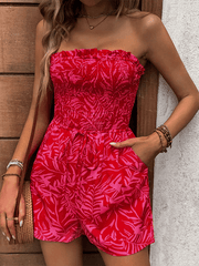 women's one-shoulder elastic printed tube top jumpsuit