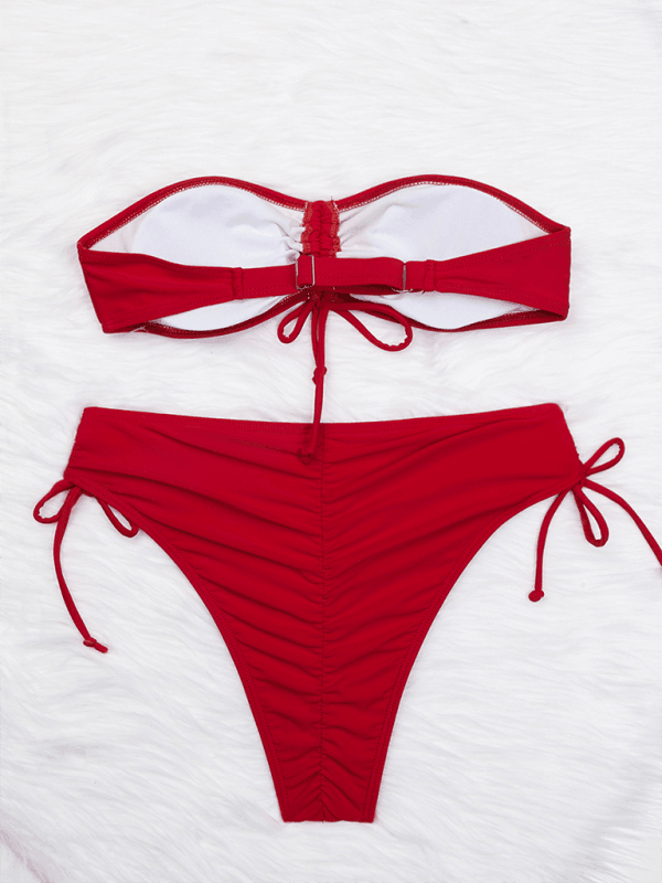 Solid color triangle bikini sexy tube top drawstring strap bikini - 808Lush