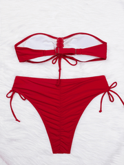 Solid color triangle bikini sexy tube top drawstring strap bikini - 808Lush