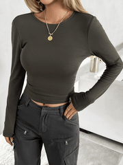 round neck slim long sleeve top