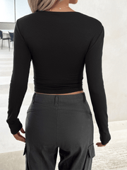 round neck slim long sleeve top