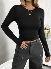 round neck slim long sleeve top
