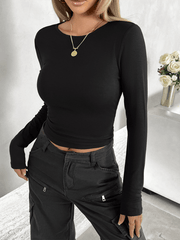 round neck slim long sleeve top