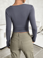 round neck slim long sleeve top